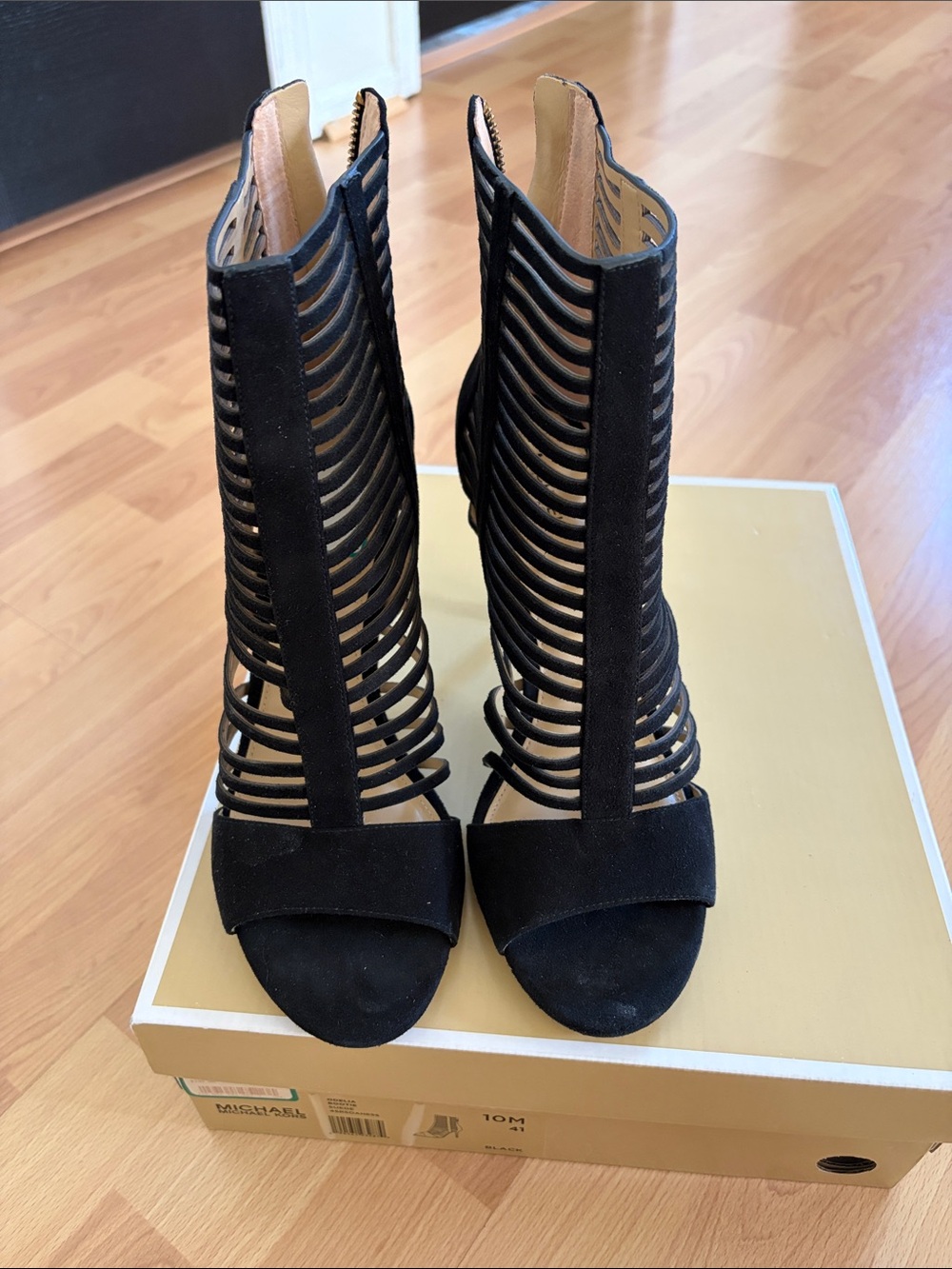 Michael Kors Black Strappy Caged High Heel Booties - Picture 4 of 6